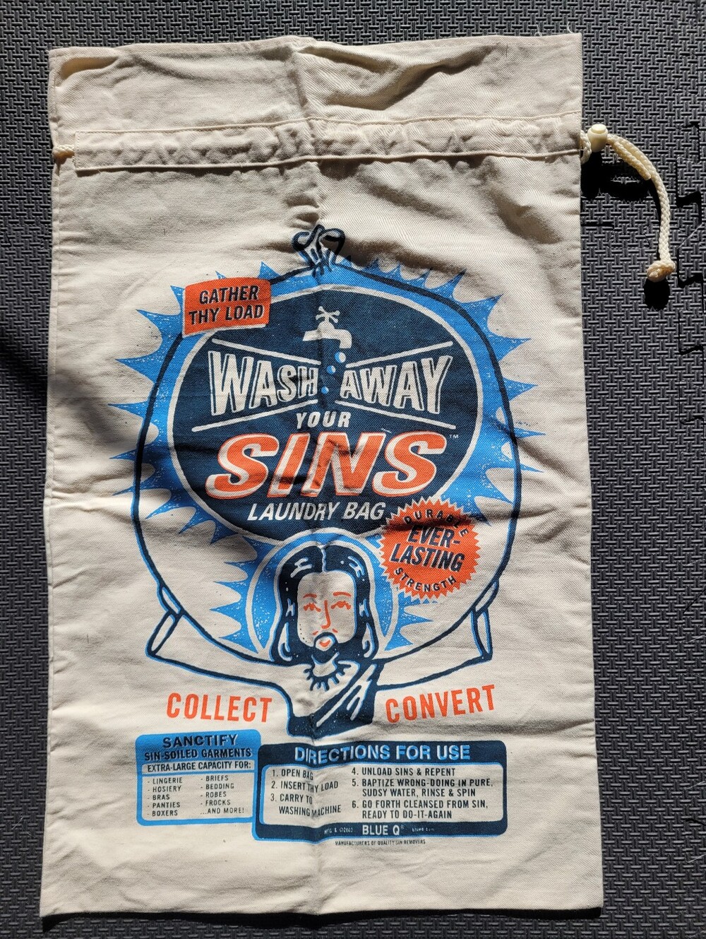 "Wash Away Your Sins" Canvas Laundry Bag by Blue Q. New andUnused, Vintage 2002
